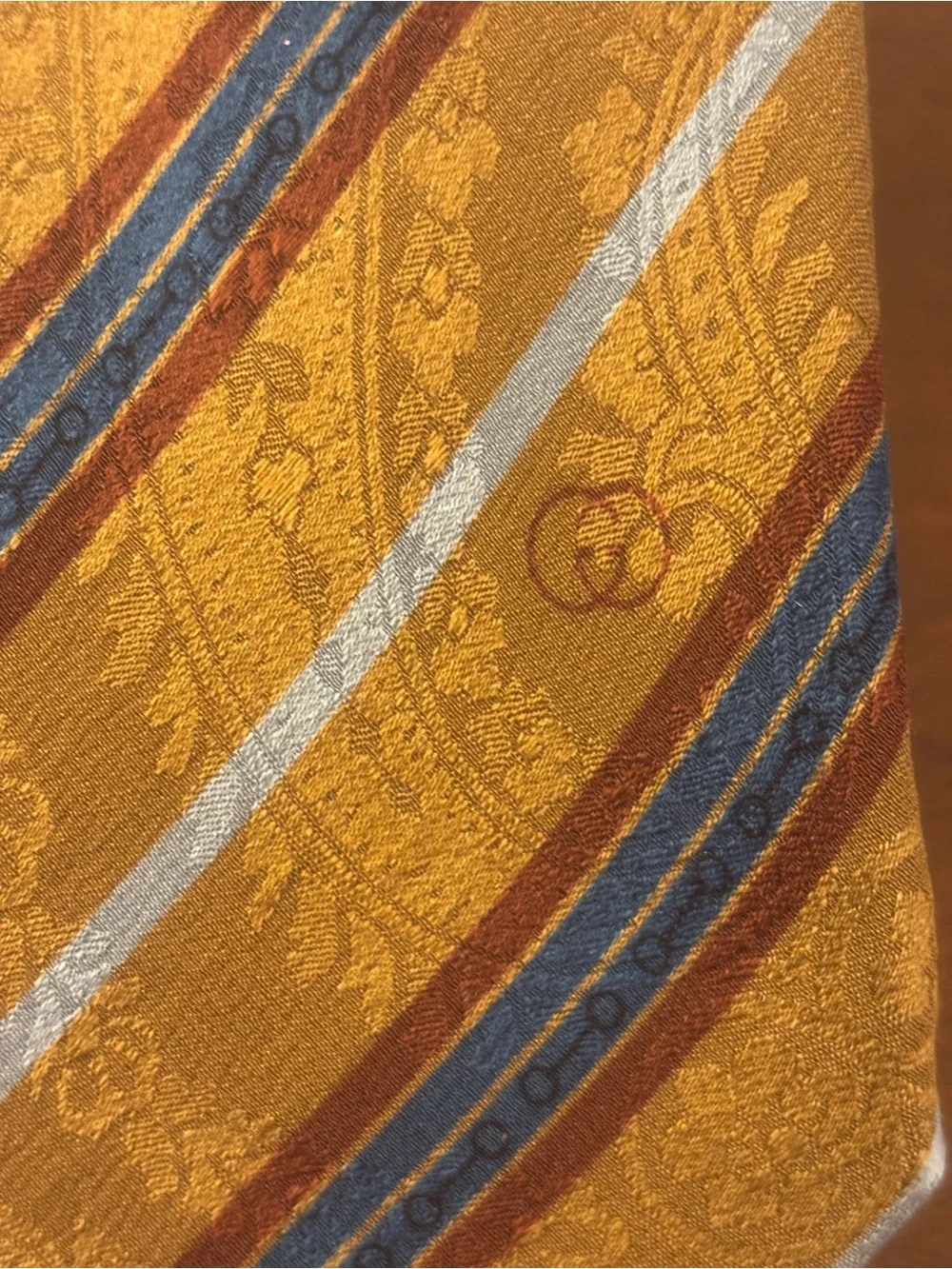 Vintage Gucci Silk Tie Mustard Hold Blue Red Stripes Made in Italy